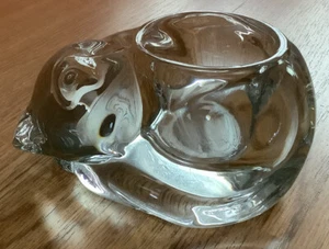 Heavy Clear Glass Sleeping Kitty Cat Votive Candle Holder Paperweight Vintage - Picture 1 of 6