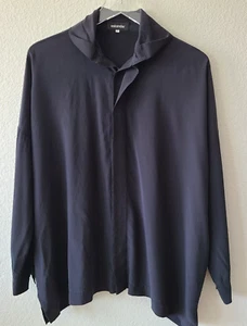 Top túnica ESKANDAR talla 0 negro cuello mandarín hombro caído abotonado lujo - Imagen 1 de 12