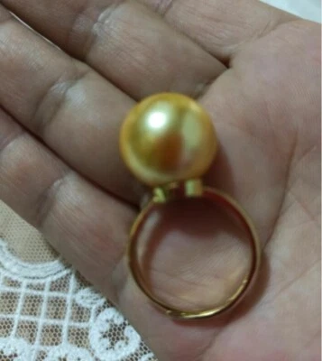 Огромный AAAA + 16 мм золото Южного моря круглый раковина жемчуг кольцо размер регулируемый 14K золото - Изображение 1 из 4