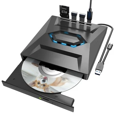 DVD Laufwerk für Laptop USB-C Tragbarer CD DVD +/-RW-ROM-Brenner SD-Kartenleser - Bild 1 von 4