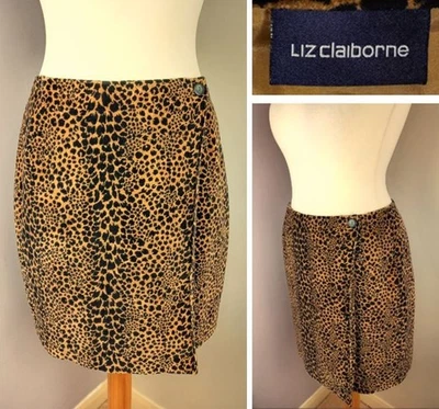 Vtg Liz Claiborne Multicoloured Animal Print Cotton Wrap Skirt -  Size 12-14 W31 - Image 1 of 4