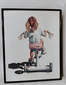 K. O. Haberstroh Künstler signiert LIMITIERT 183/600 Kunstwerk Regenbogen Dreirad Zöpfe - Bild 1 von 14