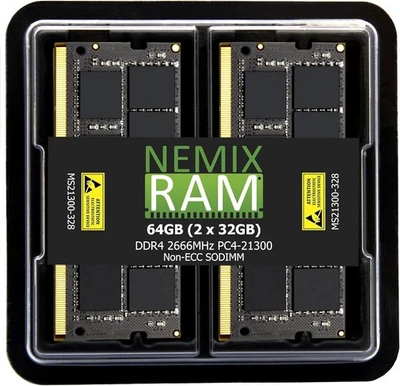 NEMIX RAM 64GB (2X32GB) DDR4 2666MHZ PC4-21300 2Rx8 1.2V 260-PIN ECC Unbuffer... - Image 1 of 4