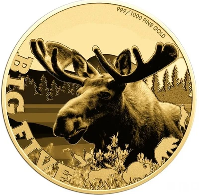 Moneda de oro Chad Big Five Moose 2025 de 1/200 oz Foto 1 de 4