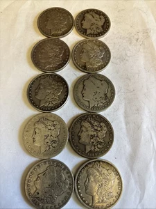 Lot von 10 Morgan 90% Silber 1 Dollar Münzen.Zirkuliert.#48 06402 - Bild 1 von 2