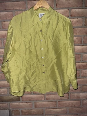 Blusa Chico's Design Chartreuse 100 % seda manga 3/4 botones talla 2/L Foto 1 de 4