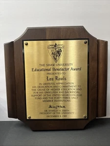 Rare Vintage Lou Rawls Estate Shaw Uni Educational Benefactor Award UNCF wooden - Picture 1 of 10