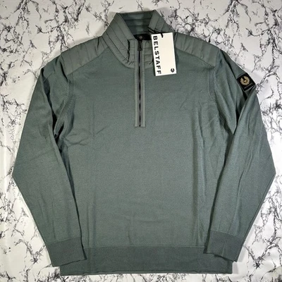 Jersey BELSTAFF Para Hombres Verde Mineral Kilmington Cuarto Cremallera TALLA 2XL NUEVO CON ETIQUETAS Lana Foto 1 de 4