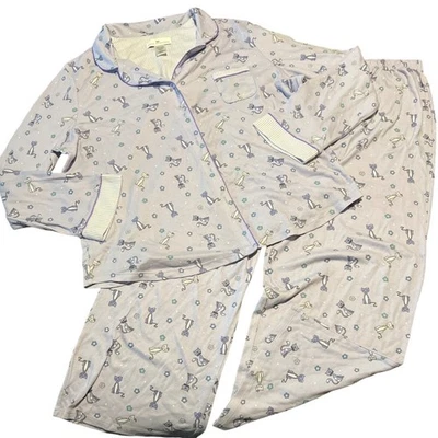 Pijama Karen Neuburger XXL Conjunto Superior Inferior Manga Larga Estampado de Gato Botones Púrpura Foto 1 de 4