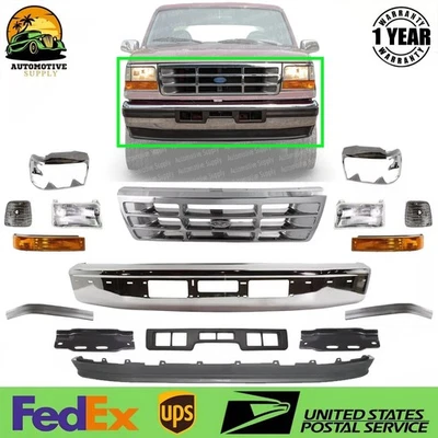 Kit de parachoques delantero cromado + rejilla y faros para Ford Serie F/Bronco 1992-1996 Foto 1 de 4