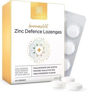 Healthspan Zinc Defence Lozenges Immune Health Support Cold Vegan Peppermint - Picture 1 of 6