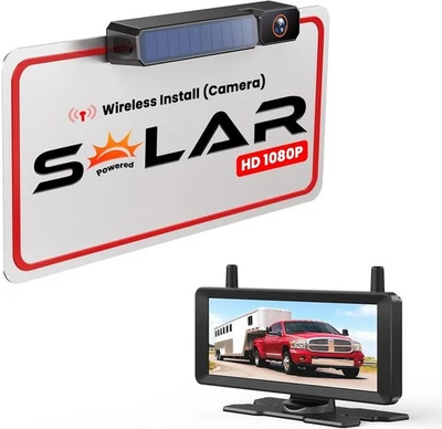 Solar Wireless Backup Camera, 7.2" HD 1080P Monitor, DVR Recording, Dual Antenna - Image 1 of 4