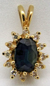 September Birthstone Pendant Blue Sapphire in Yellow Gold Plated - Picture 1 of 8