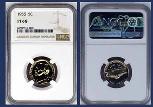 Moneda de 5 centavos Jefferson Nickel PLATA prueba camafeo 1955 NGC PF 68 GEMA RARA - Imagen 1 de 3