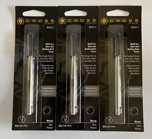 3 Pieces Cross Gel Roller Pen Refill in Black Ink, 0.7 mm. One Per Card (8910-1) - Picture 1 of 4