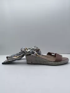 Django & Juliette Sandals Wedge Heel Fabric Tie Leather Strap Espadrille EUR 39 - Picture 1 of 10