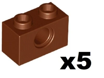 LEGO 5 New Technic Bricks Reddish Brown 1 x 2 Stud with Hole Part 3700 RB01 - Image 1 of 2