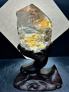 5.1LB Natural Rutilated + Colorful Ghost Phantom Crystal Quartz Specimen + Stand - Picture 1 of 9