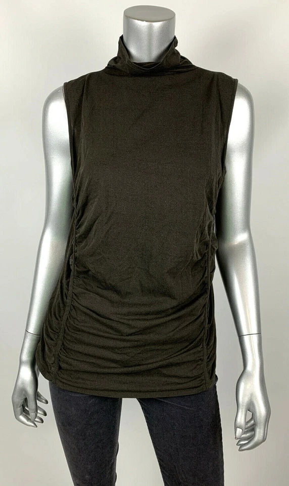 Top Ellen Tracy L Mezcla de Seda Marrón Cuello Simulado Sin Mangas Elástico Lados Acanalados Foto 1 de 4