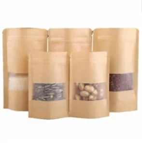 10pcs stand up kraft paper sweet gift bags with window Self Sealing Envelope Bag - Picture 1 of 6