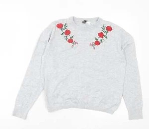 H&M Womens Grey Crew Neck Floral Cotton Blend Jumper Size S - Picture 1 of 12