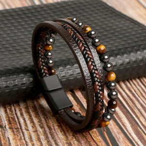 Mens Women Braided Fashion Bracelets PU Leather Bracelet Bangle Wrap Wristband - Picture 1 of 15