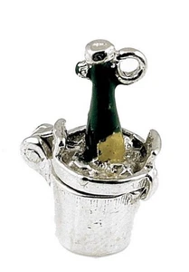 STERLING SILVER ENAMELLED CHAMPAGNE IN BUCKET CHARM - Picture 1 of 3