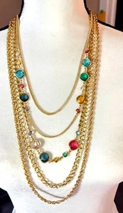 J. Crew Multistrand Gold Plated Necklace Colorful Glass Beads - Picture 1 of 4