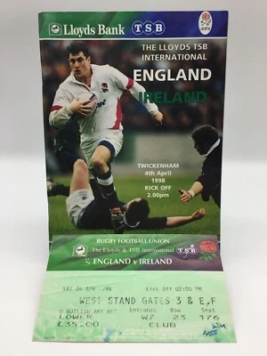 RARE England v Ireland Rugby Programme + Ticket JONNY WILKINSON DEBUT 04/04/1998 - Image 1 of 3