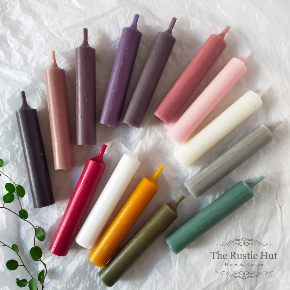 10 SHORT Dinner Candles 11cmx2cm Grey Pink White Green Coal Blue Linen Red Mixed - Image 1 of 1