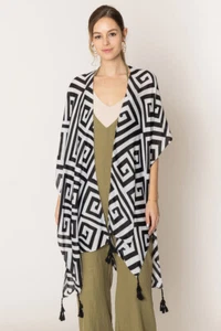 Do Everything in Love Women's Geometric Pattern Tassel Kimono Cover up - Picture 1 of 8