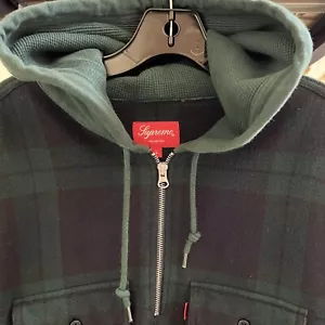 Supreme Plaid Quarter Zip Hoodie Flannel Green Sz L - Picture 1 of 8