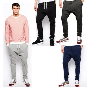 New Skinny GYM Trouser Slim Fit Pique DROP CROTCH Joggers Bottom Stretch Pant UK - Picture 1 of 9