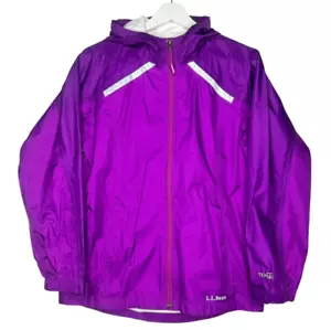 LL Bean Girl’s Large (14-16) Purple Full Zip Hooded Trail Model Raincoat 286124 - Picture 1 of 11
