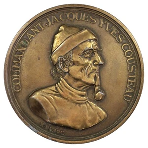 France médaille Commandant Jacques-Yves Cousteau Calypso n.d par R. Duboc laiton - Picture 1 of 3