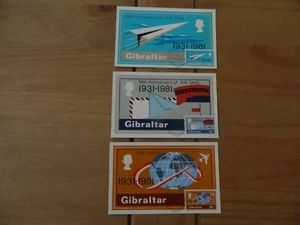 1981 3 X GIBRALTAR 50. JAHRESTAG DER LUFTPOST POSTKARTEN - SEHR GUTER ZUSTAND - Bild 1 von 8