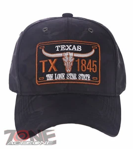 TEXAS TX THE LONE STAR STATE 1845 BASEBALL CAP HAT CAMOUFLAGE BLACK - Picture 1 of 4