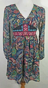 Flying Tomato Womens Dress Small Paisley Multicolor Embroidered VNeck Party Boho - Picture 1 of 5