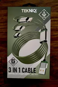 🔌USB 6ft Braided 3-in-1 Cable For iPhone Android & Type C By Tekniq A4 - Picture 1 of 8
