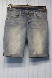 NYDJ Briella blue denim mock fly stretch roll cuff Bermuda shorts  size 10 - Picture 1 of 3