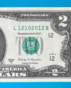December 10, 2012 / 12 Oct 2012 : L 12102012 B BIRTHDAY Note $2 Two Dollar Bill - Picture 1 of 3