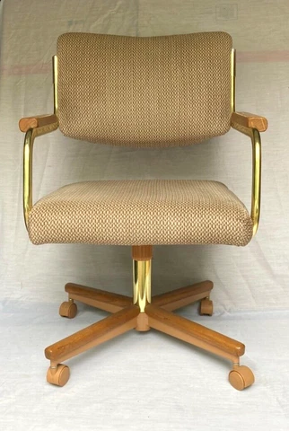 Vintage Mid Century Modern Chromcraft Brass Swivel Caster Arm Chair - Nice!! Cover