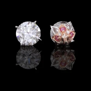 Women Earrings 2.30 Carat Lab Created Diamond Round Cut Ruby 14K White Gold Stud - Picture 1 of 7