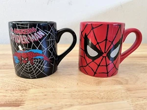 Marvel Comics Spiderman Coffee Mugs Lot of 2 Red Black Glitter Web Eyes - Picture 1 of 13