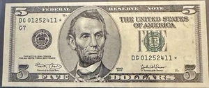 2003 $5 **Star Note** Chicago District UNC - Picture 1 of 1