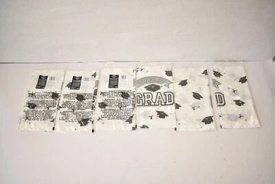 Lot of 6 Amscan Table Cover Nappe Graduation Design 52" x 102" White Black - Image 1 of 4