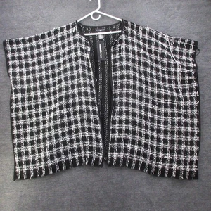 Poncho Karl Lagerfeld Mujer Talla Única Blanco y Negro Cuadros Informal - Imagen 1 de 6