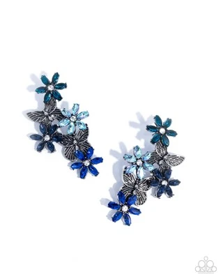 Paparazzi Aerial Award - Blue - Gem Petals - White Rhinestones- Silver Butterfl - Image 1 of 2