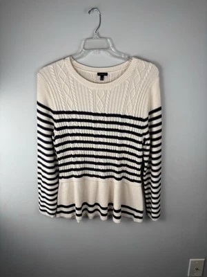 Suéter Talbots Tejido con Cable Peplum XL Azul Marino Rayas Mezcla de Cachemira Preppy Academia Foto 1 de 4
