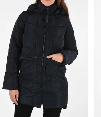 Armani Jeans Jacket Down Fill Quilted Puffer Black Women Size 4 Detachable Hood - Image 1 of 4
